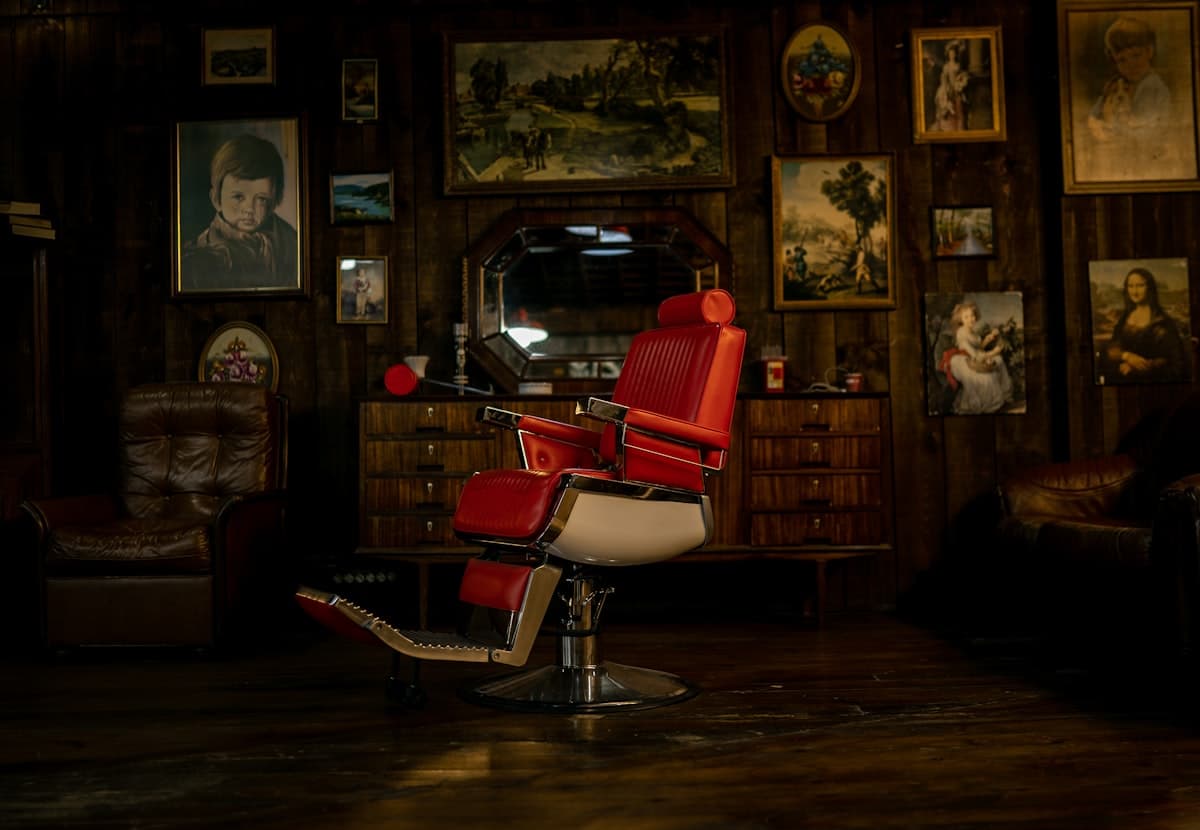 Red leather chair by the window